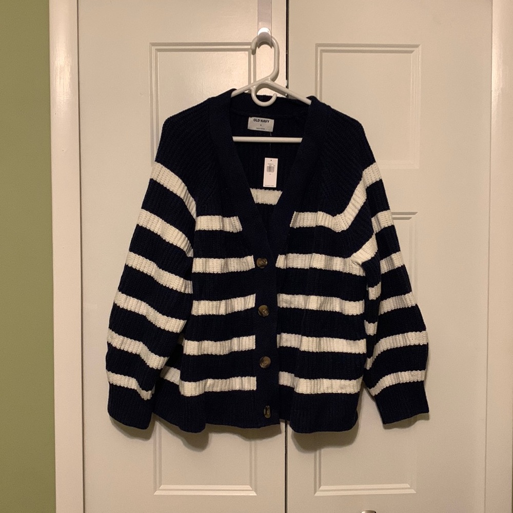 NWT Old Navy Button Down Knit Sweater Navy and White, Cotton/Nylon/Polyster/Wool